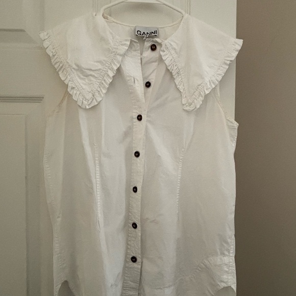 Ganni Tops - Ganni Sleeveless Button-Up Top in White with Contrast Buttons